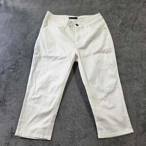 Lee Capri Jeans Womens Petite 12 White Denim Easy Care Slim Fit Cotton Stretch